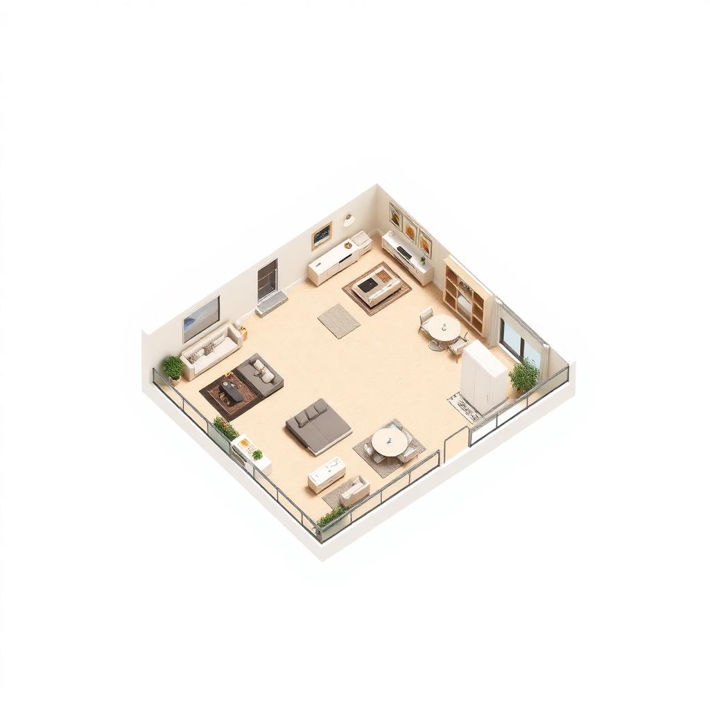 3 BHK Classic floor plan render