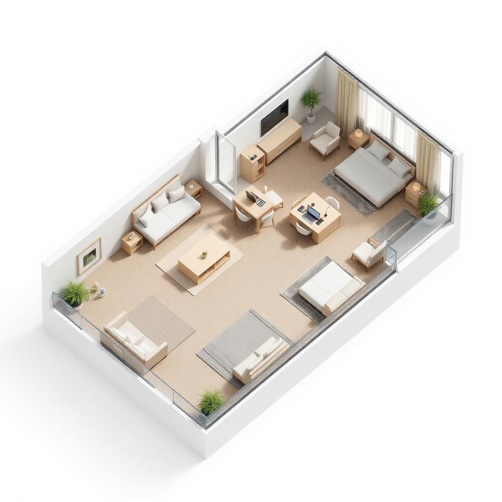 3 BHK + Study floor plan render